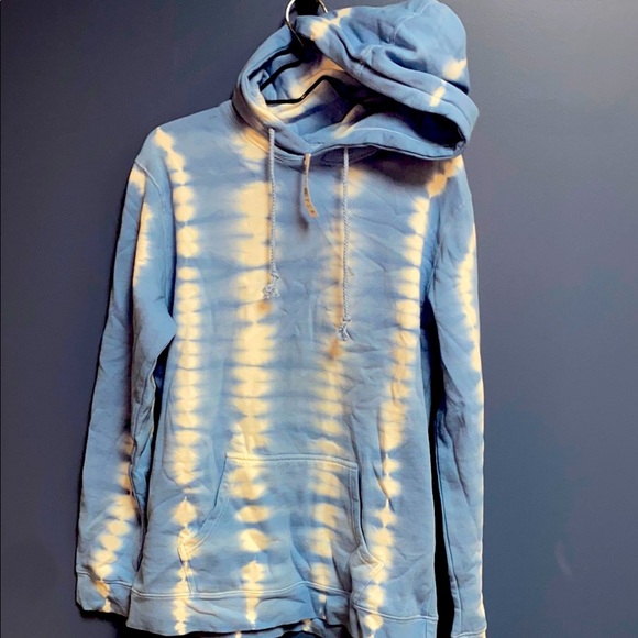 NWT PACSUN SIZE  MEDIUM MENS HOODED SWEATSHIRT BLUE WHITE TIE DUE DESIGN UNISEX - Picture 1 of 10